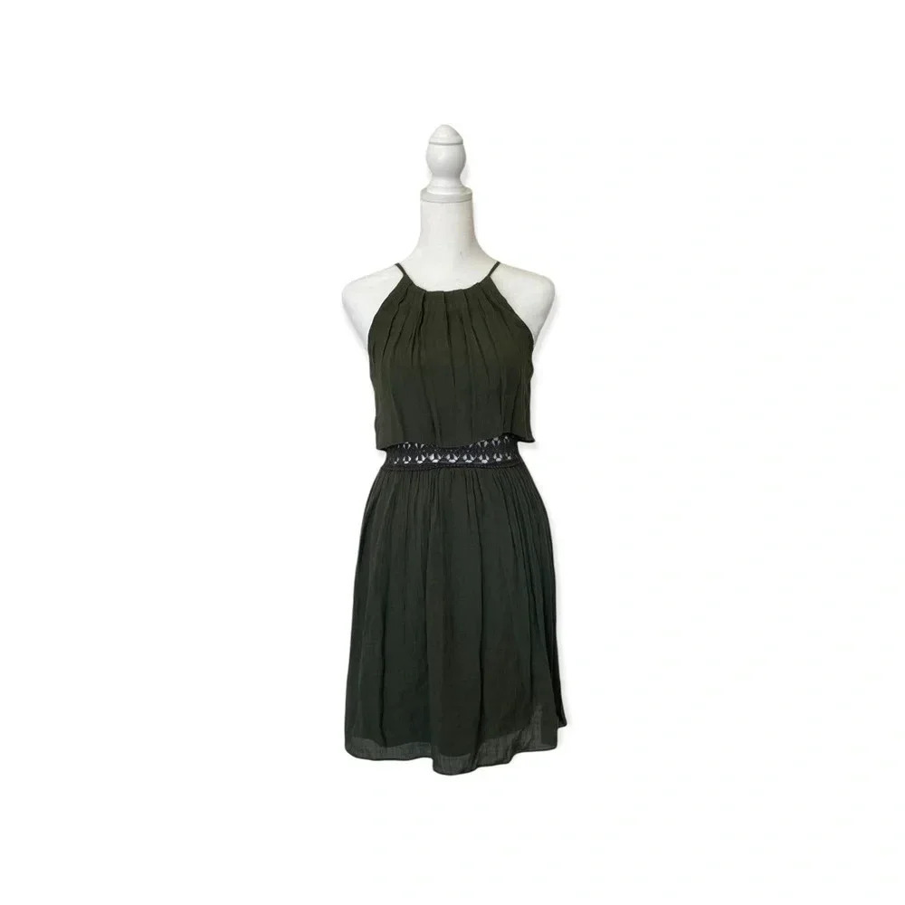 BCX Bohemian Forest Green Layered Dress With Lace Around Waist Midi Size 1